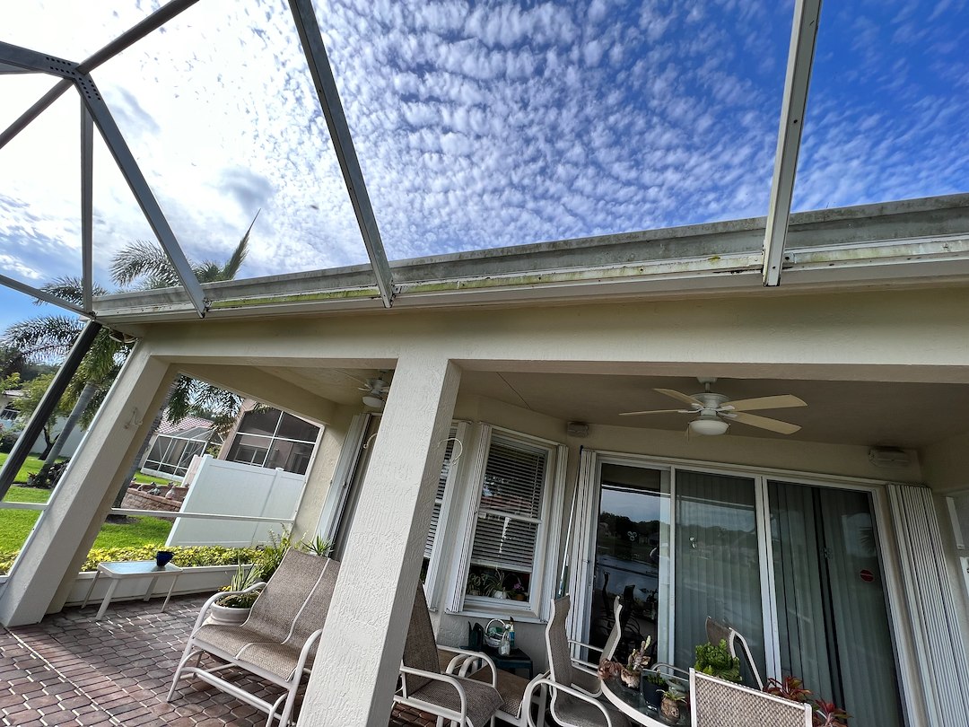 Screen porch/ lanai pressure cleaning project in Bellaggio, Lake Worth, Florida 33467